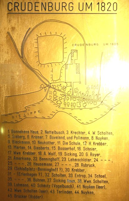 Auf dieser Tafel im Toreingang der Krudenburg taucht der Familienname Amerkamp auf.
