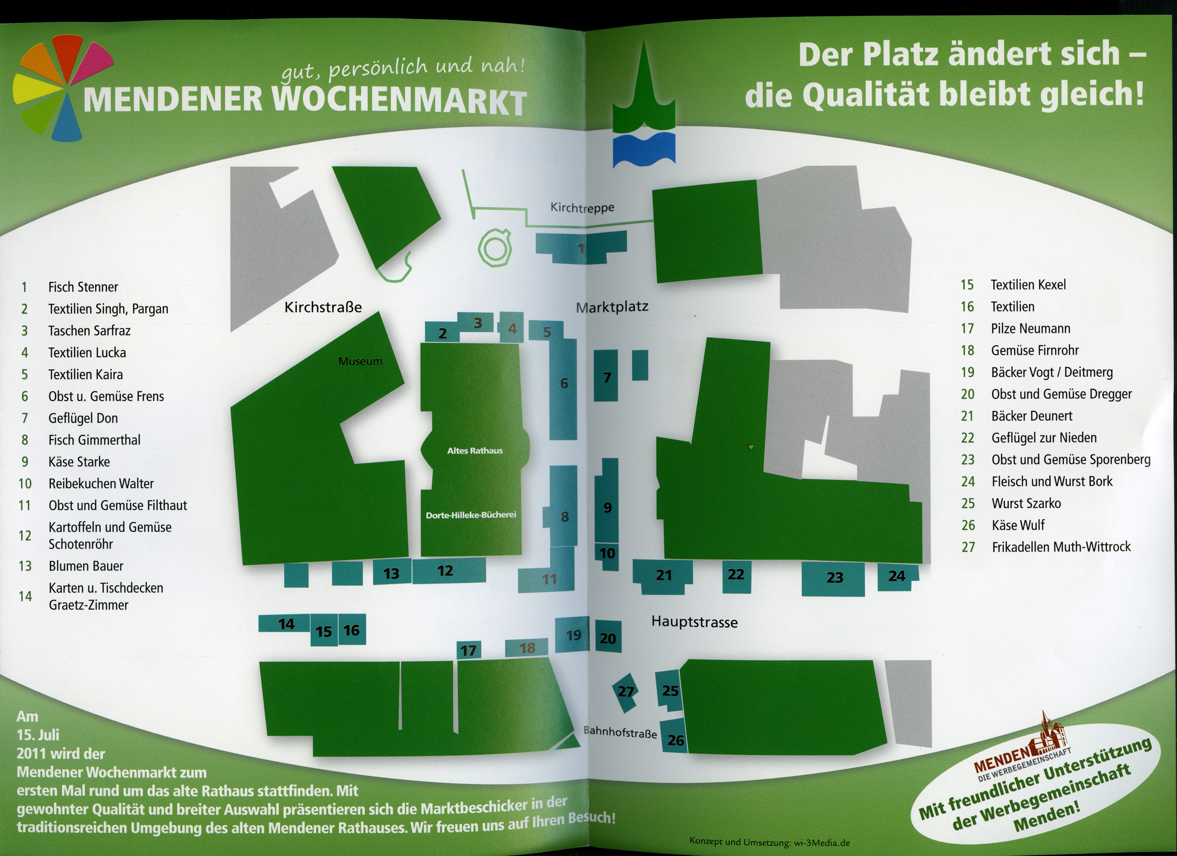 Der neue Wochenmarkt reicht von der Vincenz-Kirche bis zur Bahnhofstraße. Der Wechsel soll harmonisch ablaufen: Die Stadtverwaltung hat darauf geachtet, "dass wir nicht gerade einen Blumenstand vor einem Blumengeschäft platzieren".