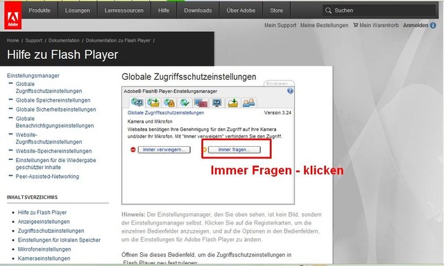 Flash Player - Globale Zugriffsschutzeinstellungen