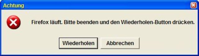 MozBackup - Mozilla Sicherung erstellen - Warnmeldung