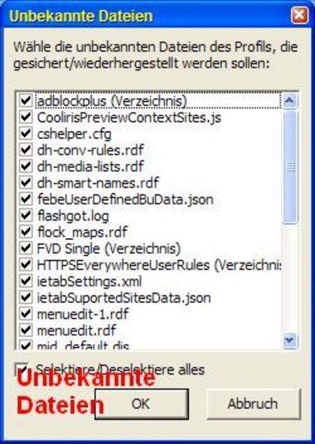 MozBackup - Mozilla Sicherung erstellen - Unbekannte Dateien