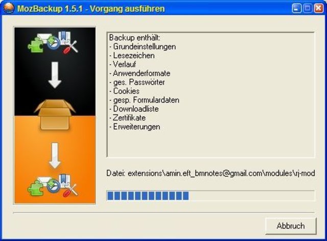 MozBackup - Mozilla Sicherung erstellen - Sicherungsvorgang