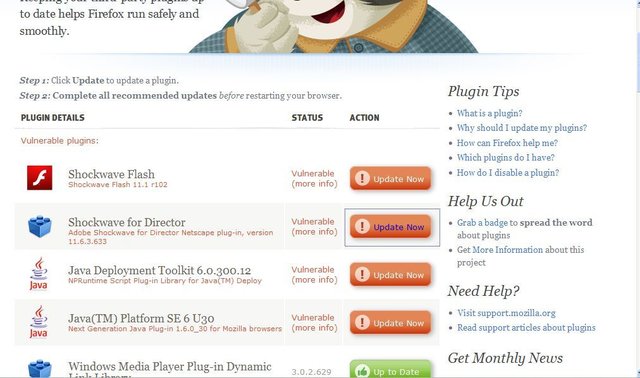 FFPlugin001 - Aufruf von http://www.mozilla.org/de/plugincheck/ mit fehlenden Plugins.