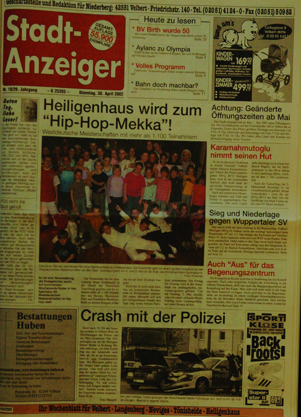 So sah der Stadtanzeiger vor zehn Jahren aus: Am 30. April 2002. Foto: Michel