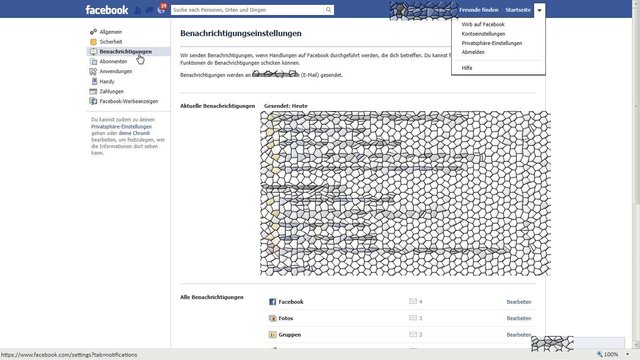 Danach auf "Benachrichtungen" und dann öffnet sich die Seite in der wir unsere Einstellungen vornehmen!