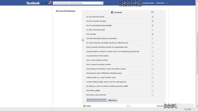 Nun sehen wir die Aktionen. In dem wir die Hacken wegnehmen deaktiveren wir die Benachrichtungsoption für diese Aktion.