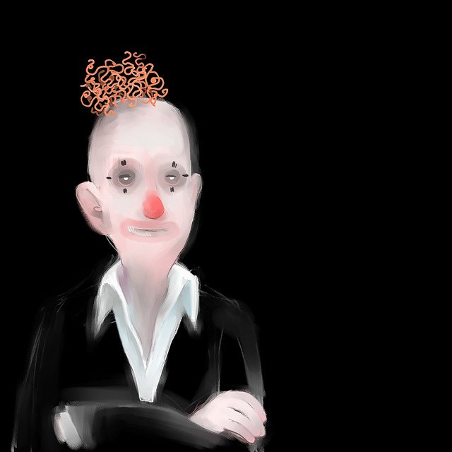  Der fiese Clown ist gefährlich. Weil einer seiner geschmacklosen Witze einst große Aufmerksamkeit erhielt, versucht er sich in immer übleren Scherzen aus dem Bereich jugendgefährdend bis illegal. Jede noch so wüste Beschimpfung (A§$ch! Bastard! W+�ser!) sieht er als Bestätigung seiner “Kunst”, Fans sammelt er wie Klebebilder. Wenn der Computer aus ist, weint der Clown am Schreibtisch, auf einem DINA4-Blatt voller abartiger Witze.
