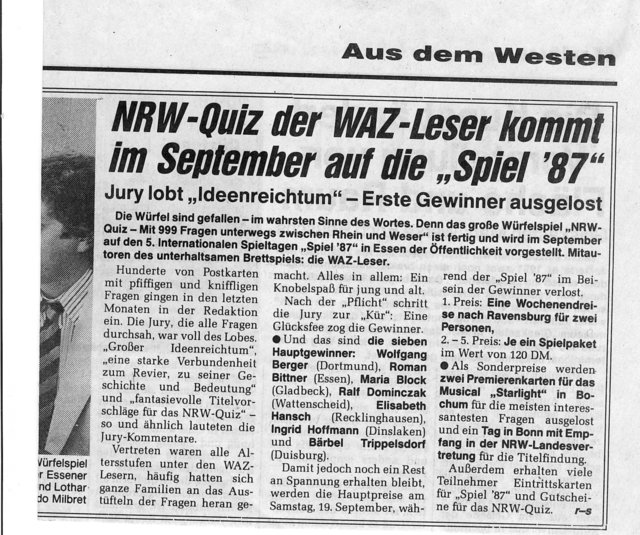 Mit auf dem Podium auch Ingrid Hoffmann 1987 in Essen.