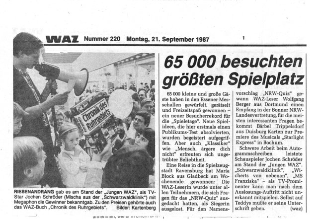 Bericht über die Messe in der WAZ und das Spiel "NRW Quiz" (Ravensburger).