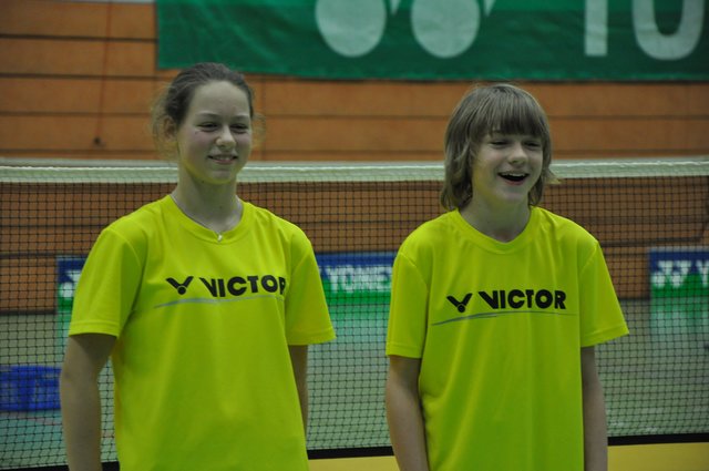 Westdeutsche Meister 2013 im Mixed U13: Lena Fischer (BV RW Wesel) und Luca Folgmann (1. BV Mülheim) / Foto: T. van Emmenes
