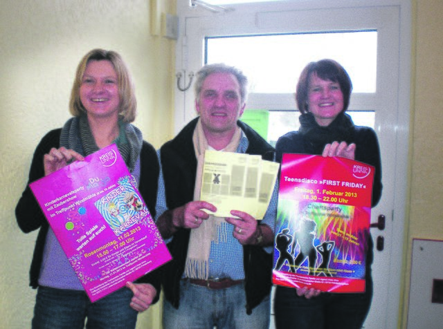 Yvonne Romé, Thomas Reimann und Ramona Jakobs-Reichelt werben für das abwechslungsreiche Programm des Treffpunkt Windmühle.