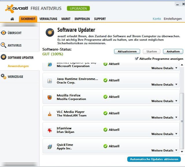 Update-Tipp! Avast 8 - mit neuer Oberfläche und besseren Schutzfunktionen. Software Updater - Avast Freeware. Gefunden keine alten Versionen.