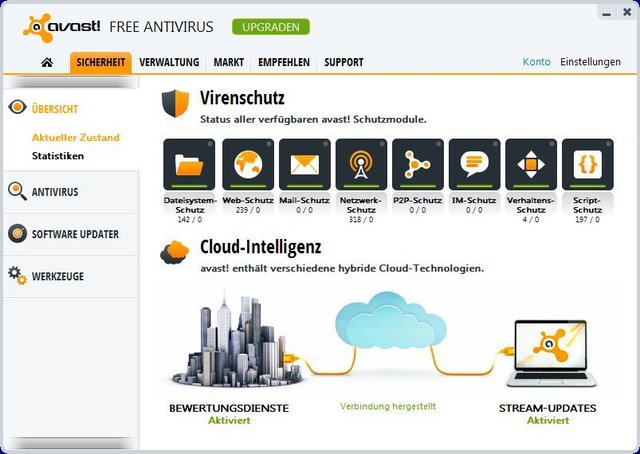 Update-Tipp! Avast 8 - mit neuer Oberfläche und besseren Schutzfunktionen. Allgemeine Ansicht in Avast Freeware.