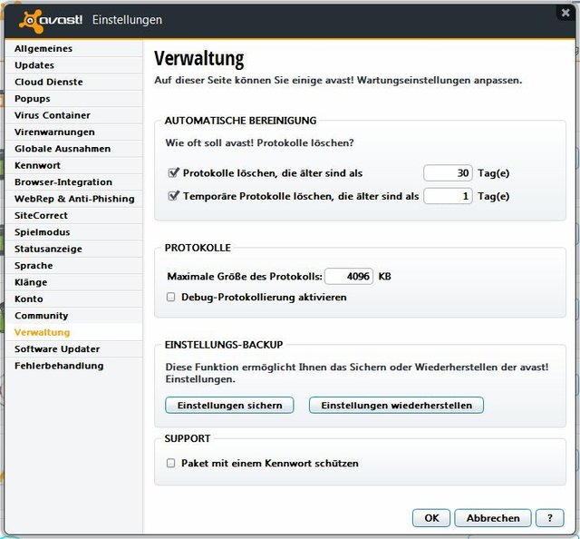 Update-Tipp! Avast 8 - mit neuer Oberfläche und besseren Schutzfunktionen. Nachdem alle Einstellung in Avast Freeware gesetzt wurden, können diese Einstellungen gesichert werden.