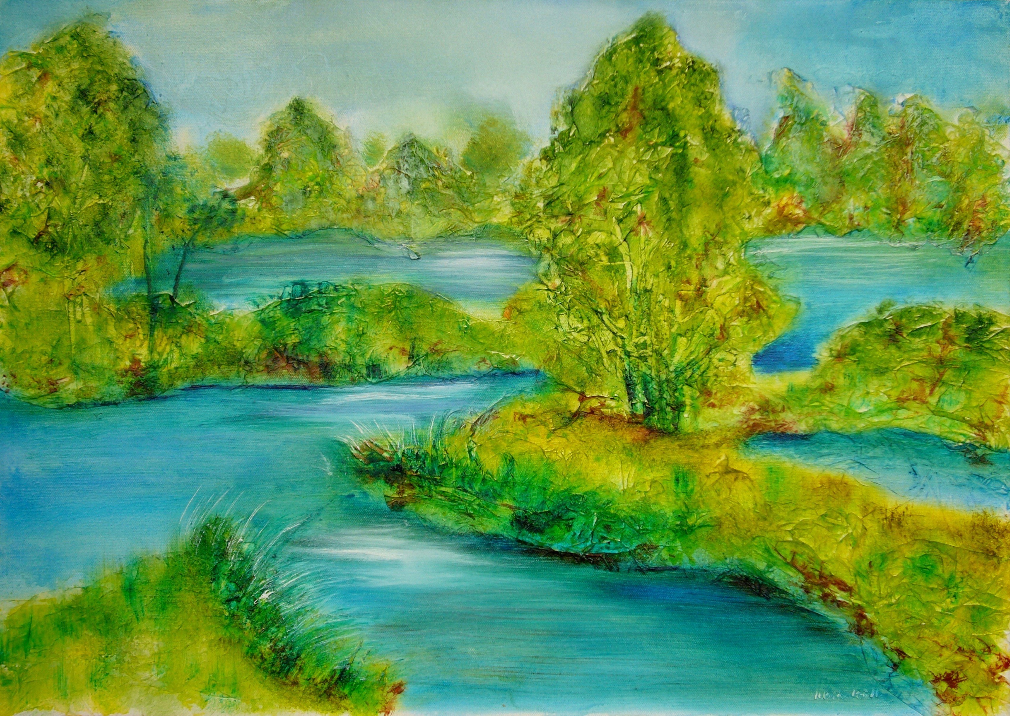 Flusslandschaft - Öl aufLeinwand