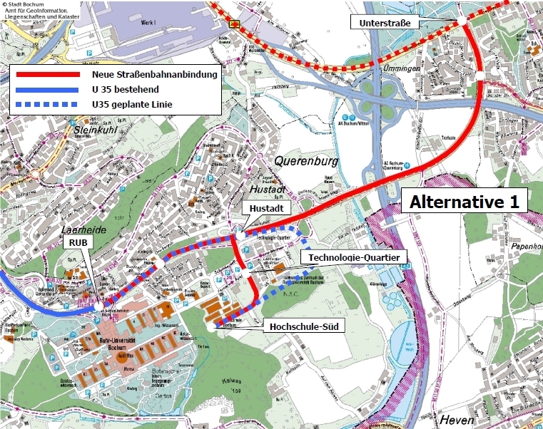 Anschluss von RUB, Hochschule und Technolgie-Quartier an das Straßenbahnnetz