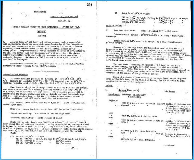 Aufzeichnungen über den Angriff in einem "ORB" - Operation Record Book der RAF