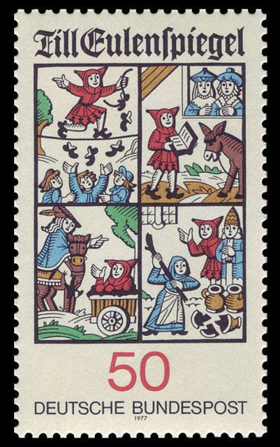 Szenen der Streiche von Till Eulenspiegel aus einem Volksbuch (Nennwert 50 Pfennig)