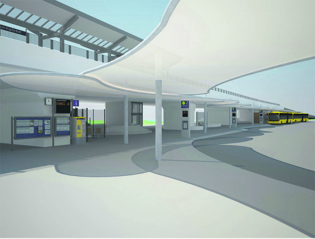 Blick vom Kupferdreher Markt auf den neuen Busbahnhof
Grafik: EVAG