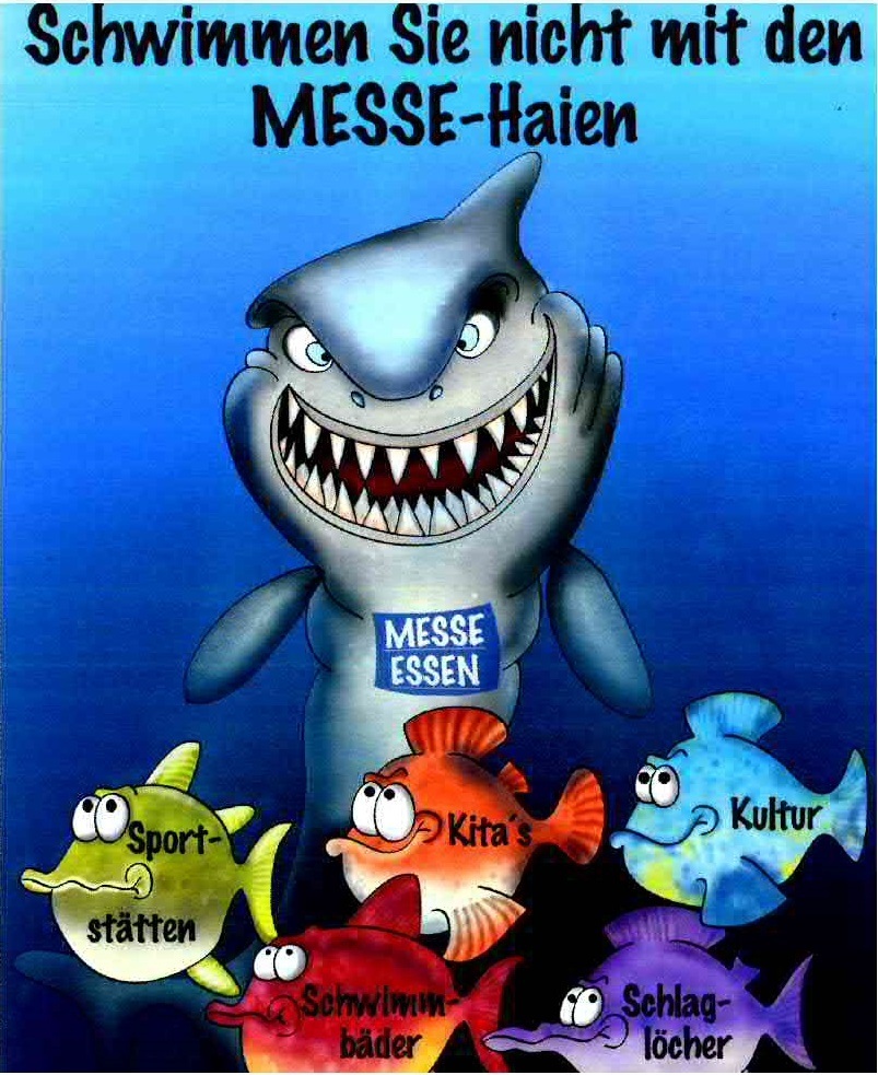 „In Essen haben die Bürger am Sonntag dem Messe-Hai die Zähne gezogen. Hier in Bottrop werden wir demnächst den ‚Airport Ruhr‘-Vampiren, die mehr und mehr die Sozialpolitik ausbluten, die Flügel brechen“, so LINKEN-Kreissprecher Günter Blocks.
