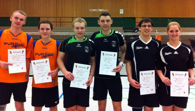 Die drei derzeit besten deutschen Doppel: (v.l.) Philip Kühne, Torben Nass, Sven Walter, David Zentarra, Philipp Münzner und Tanja Schlette.