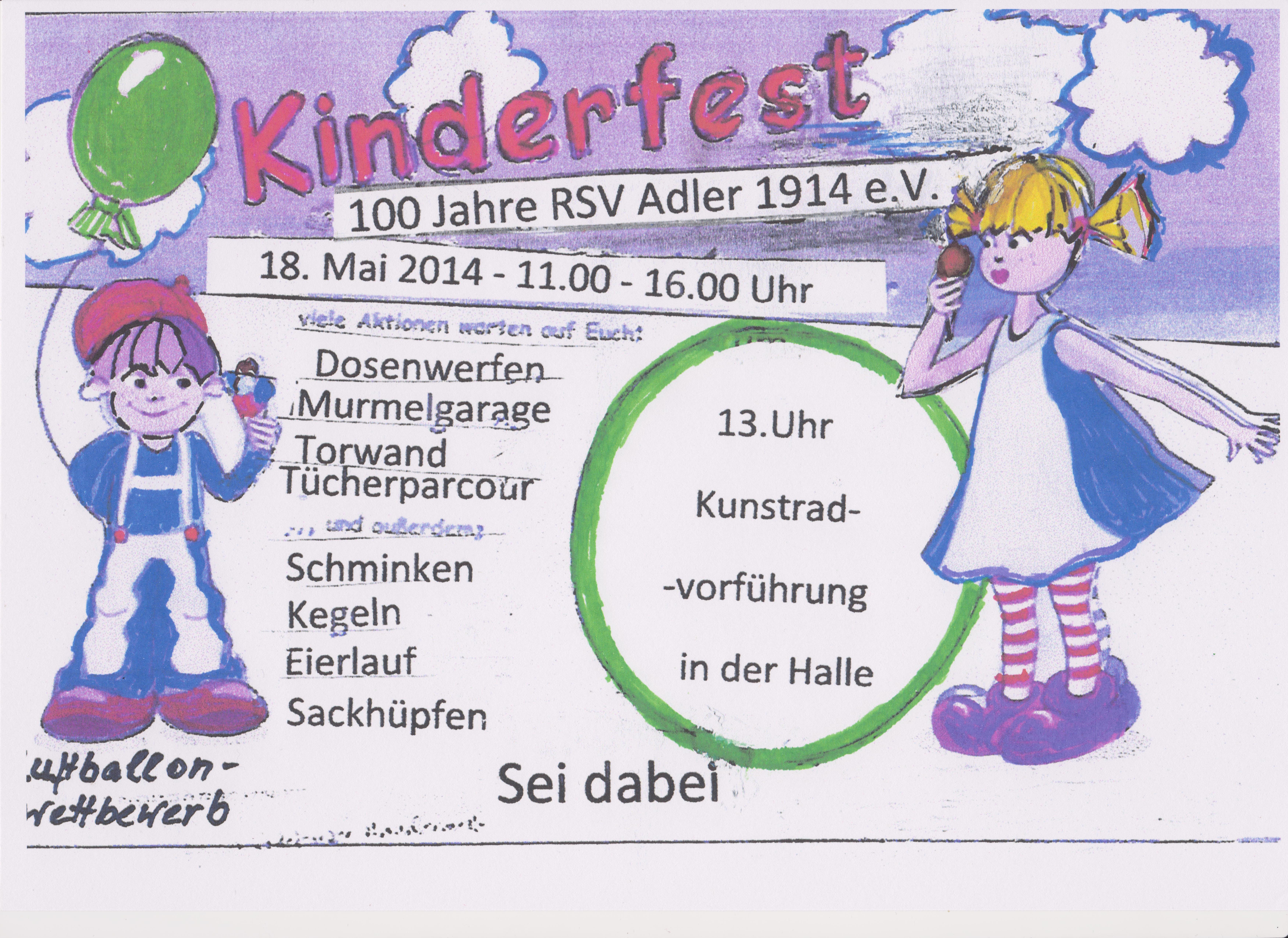 Einladung zum Kinderfest 18. Mai 2014 RSV Adler