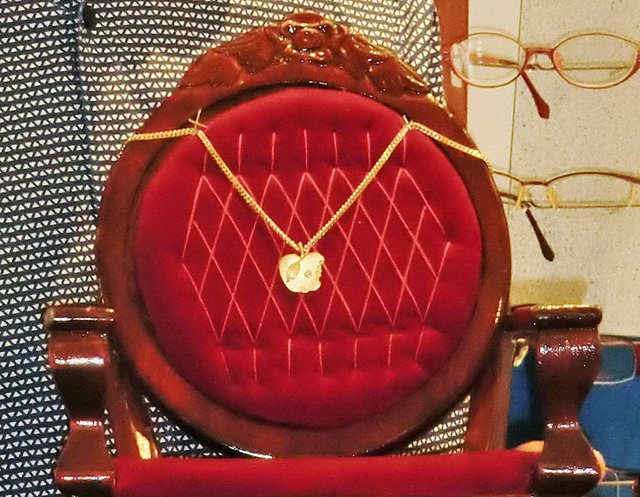 Die 585er-Goldkette mit Apfelhänger mit lupenreinem Brillianten im Wert von rund 1800 Euro ziert wieder das Schaufenstervon Optik Rodewald.