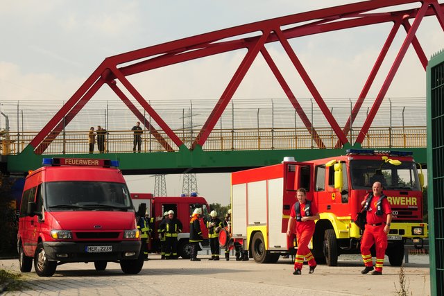 Einsatzkräfte des Löschzuges Bickern/ Crange sind gerade an der Rettungswache eingetroffen.    Foto: Meike Rudolph/ DLRG