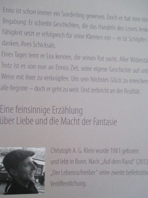Rückseite des neuesten Buches von C.A.G.Klein