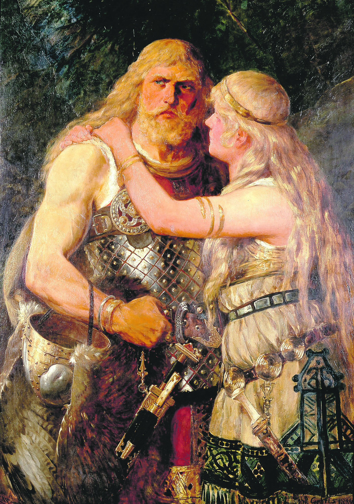 Vor 1000 Jahren: Thusnelda, Gattin des Arminius, wird entführt (Historiengemälde, um 1884).