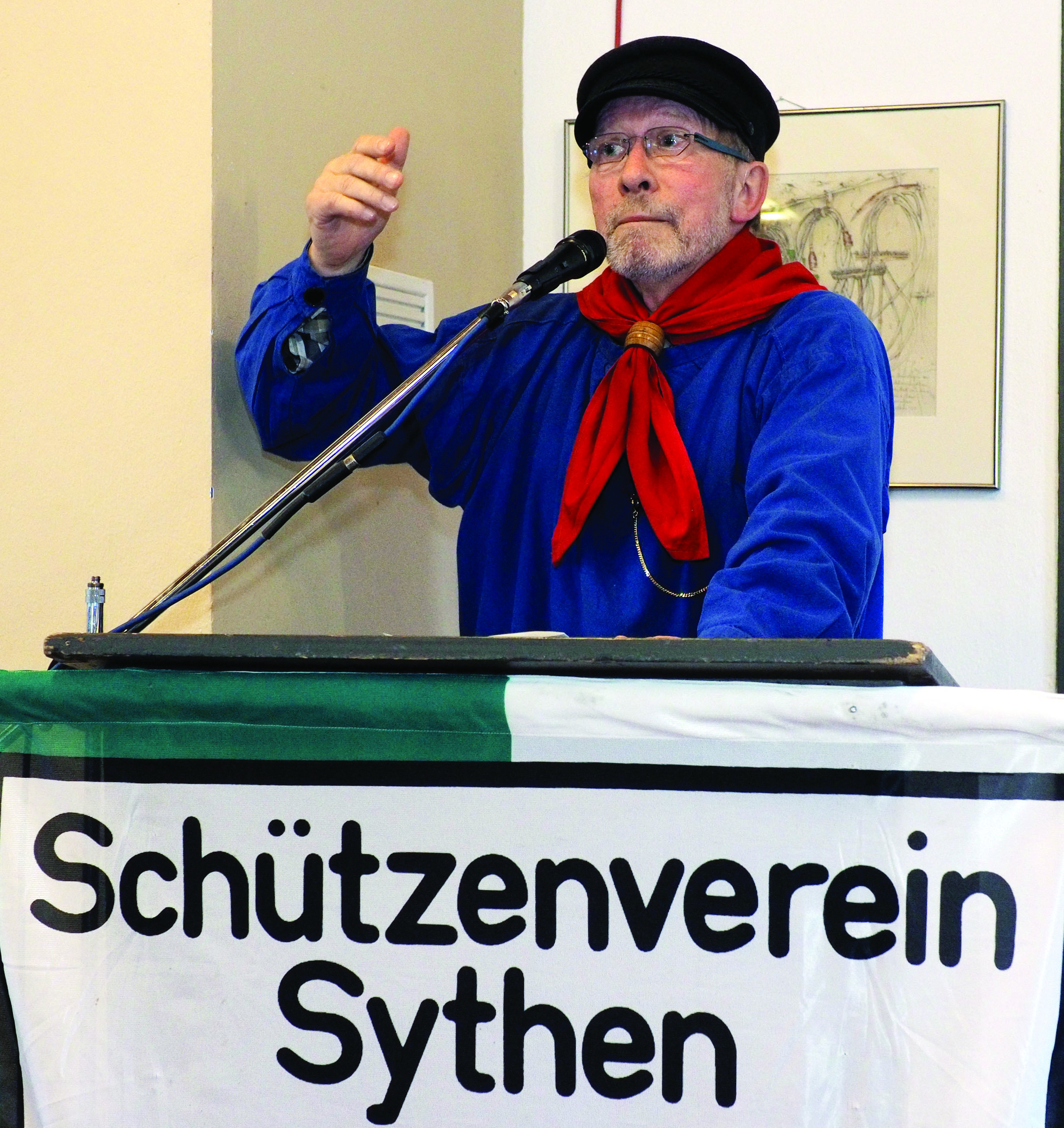 Kiepenkerl Paul Schrör lieferte einige witzige Pointen zum Neujahrsempfang der Schützen. Fotos: Pieper