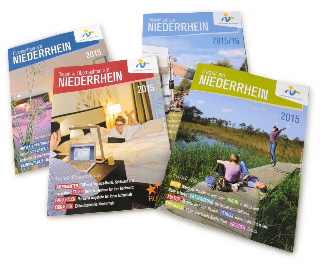 Ein starkes Quartett im neuen Gewand – die vier Kataloge des Niederrhein Tourismus für die Reisesaison 2015.