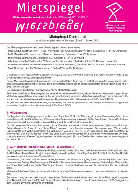 Titelseite des Mietspiegel-Sonderdrucks des Mietervereins Dortmund