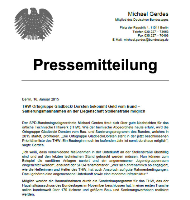 Der finanzielle Startschuß für die Renovierung der THW Unterkunft ist gegeben...