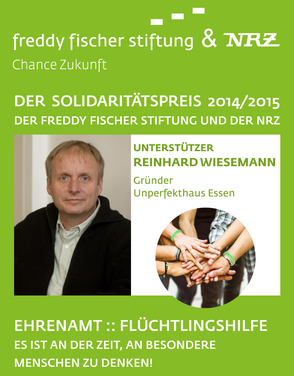 Ich freue mich den Solidaritätspreis Flüchlingshilfe mit dem Schwerpunkt EHRENAMT, auf Unternehmer und Freiberufer zu erweitern !!! Reinhard Wiesemann