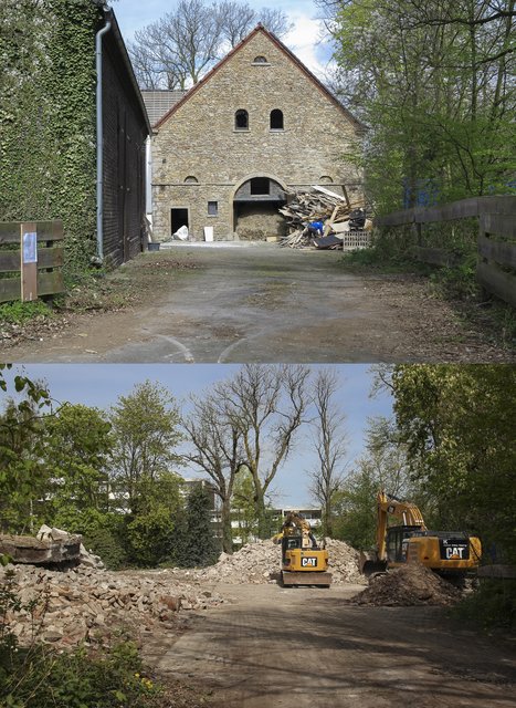 Wo eine schnucke Scheune stand ist nur noch Schutt. Vorher-hinterher