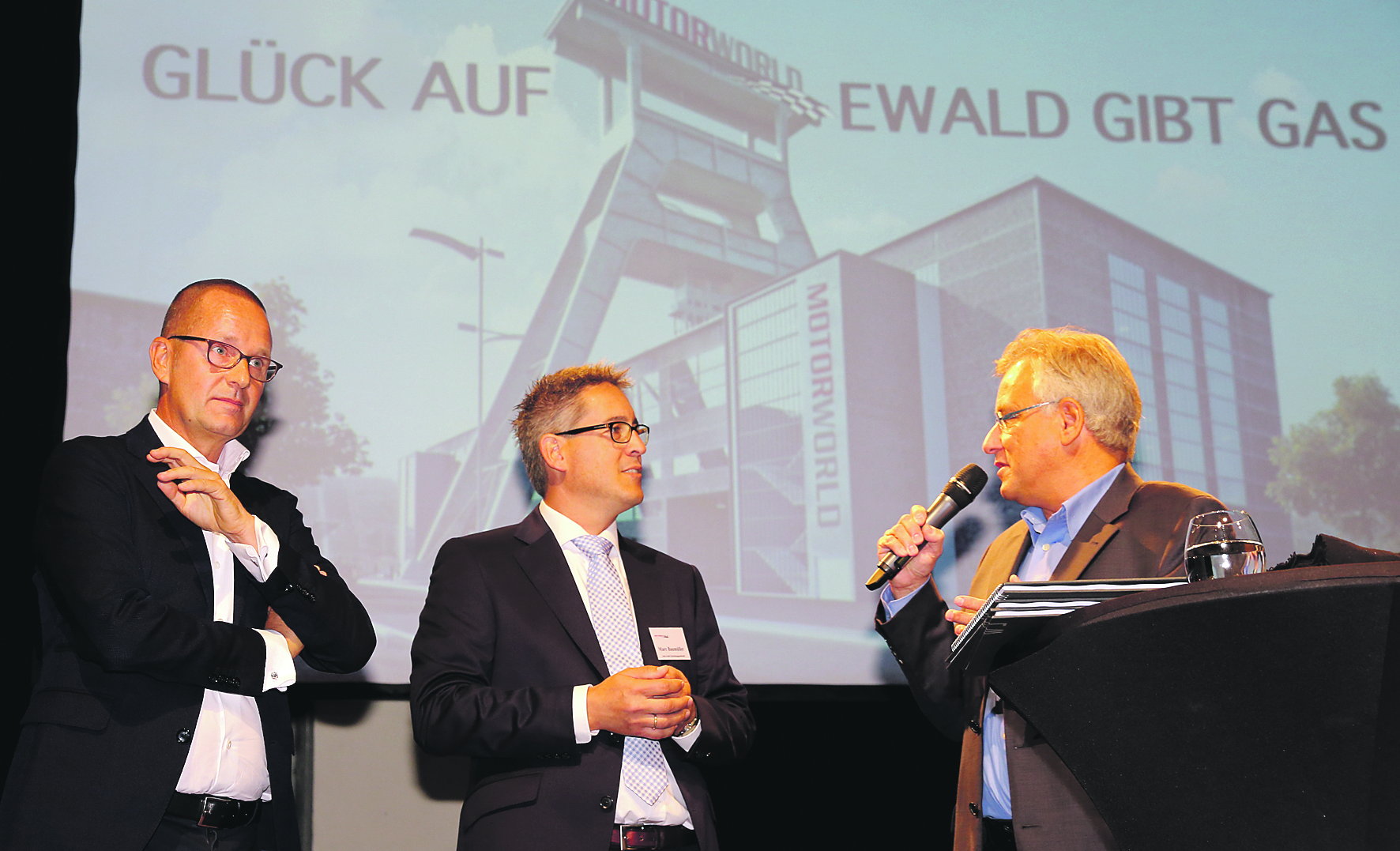 Uwe Dietz (l.) bei der Präsentation mit Martin Rinke und Marc Baumüller.