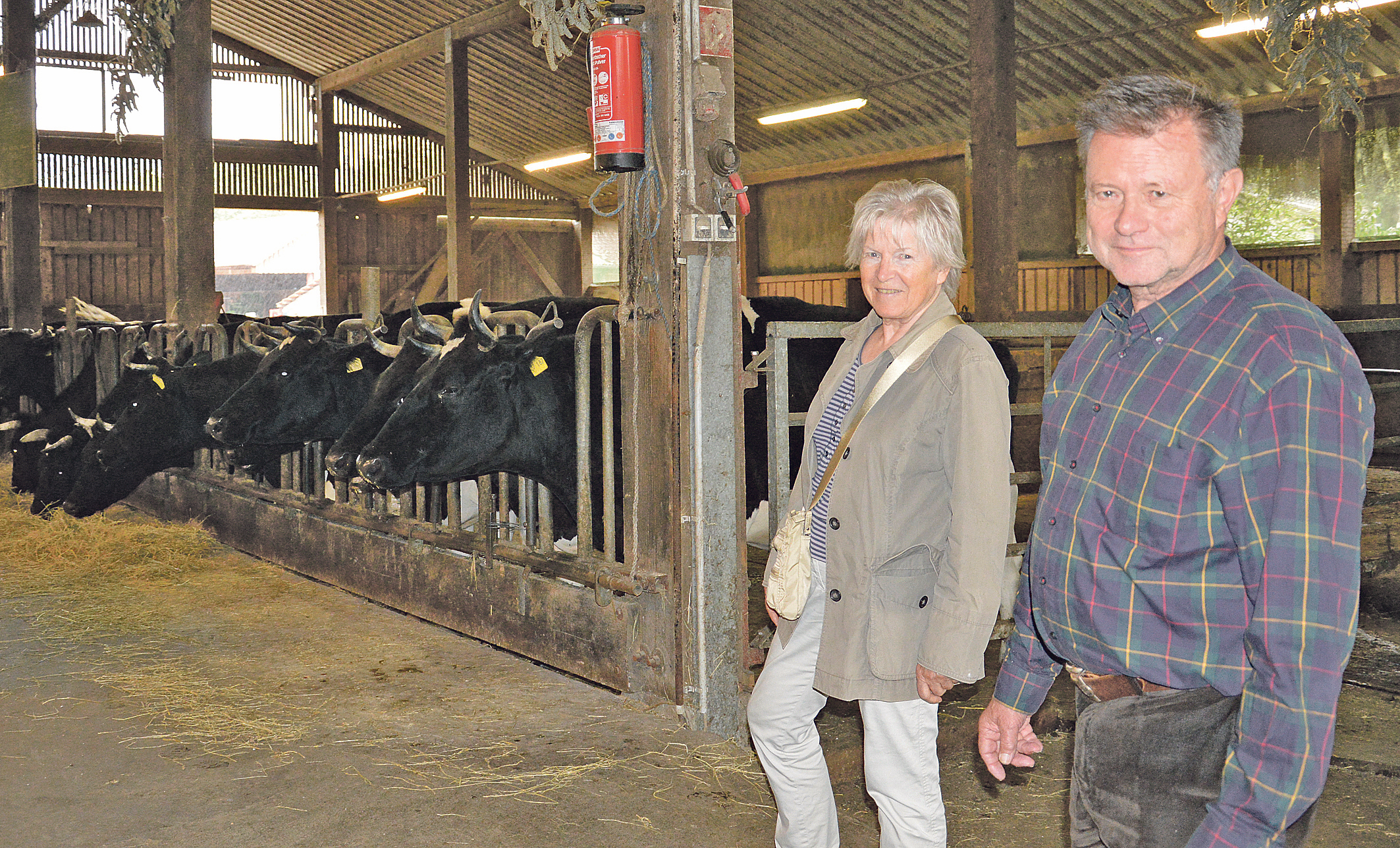 Hans Jörgens mit seiner Frau im Kuhstall des Schepershof.