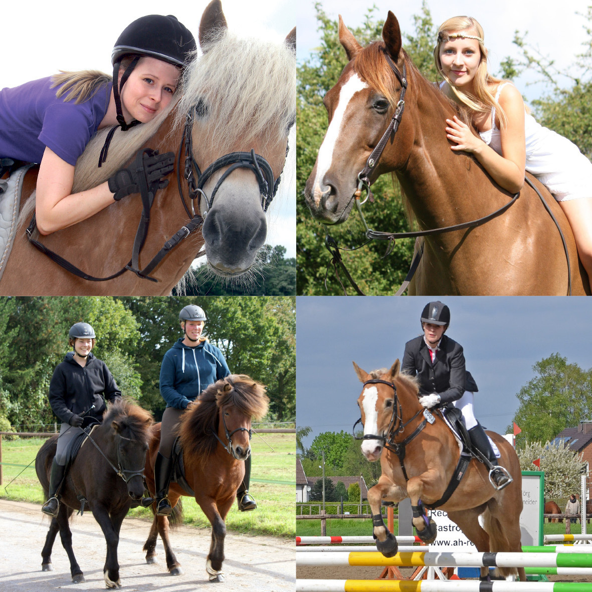 Freizeit und Sport in der Symbiose zwischen Mensch und Vierbeiner. Beispielmotive (von links) oben: Angelika Thiele und Bea Miersch. Unten: Heidi Bahl und Joachim Krügel. Fotos: Lokalkompass