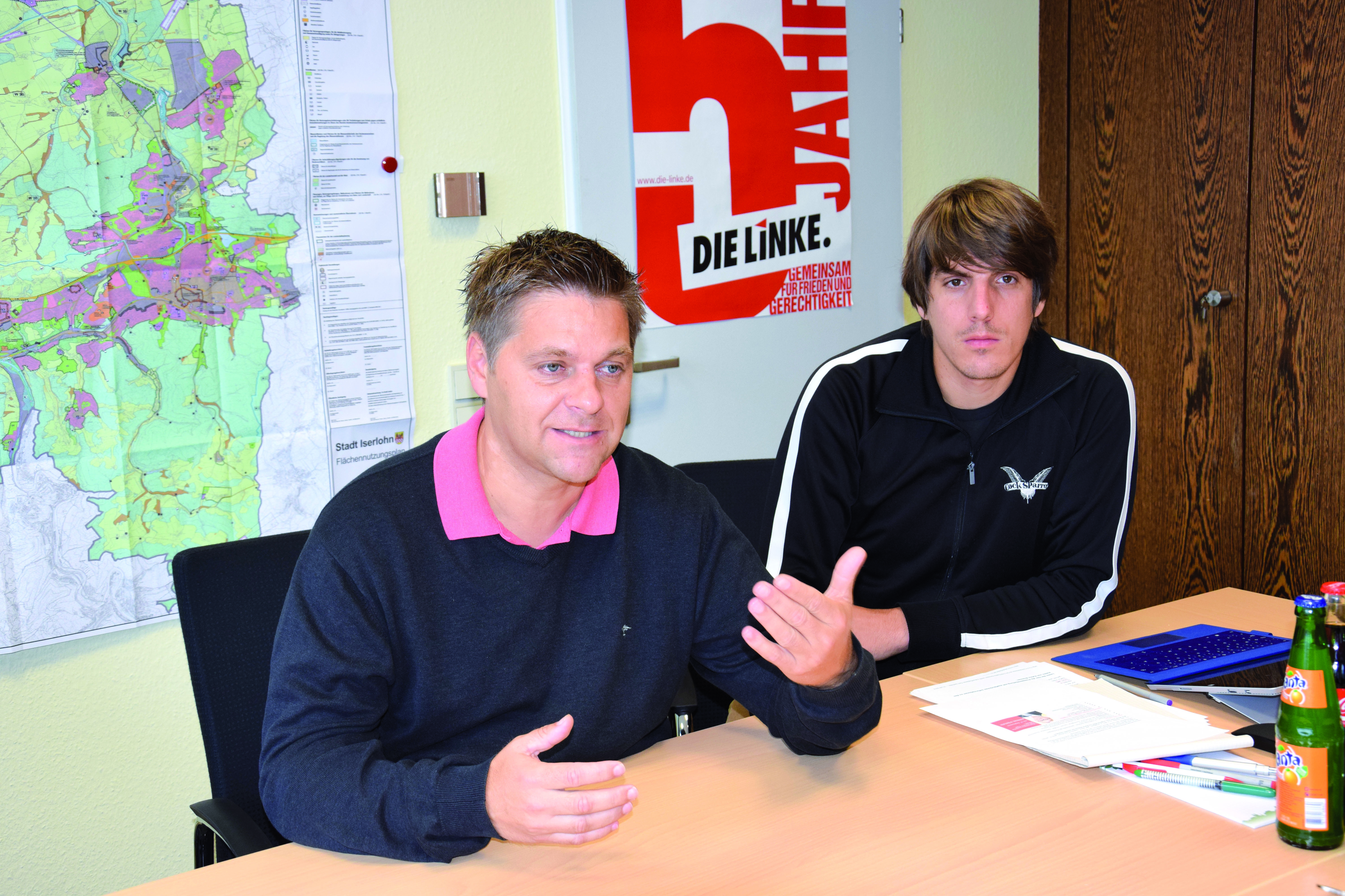 Oliver Ruhnert (l.) und Manuel Huff von der Fraktion Die Linke äußerten sich am Montag zum Masterplan von Katrin Brenner.