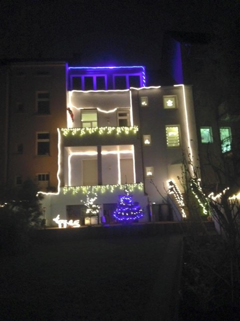 Foto (R. Grebert): 50 Gäste bestaunten das „blaue Haus“ bei Nacht
