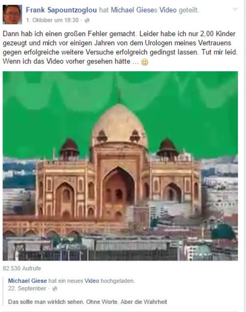 Angeblich will der Islam durch eine höhere Geburtenrate die Weltherrschaft übernehmen. Das wird zumindest in einem Video behauptet, das der AfD-Ratsherr verbreitete. | Foto: Facebook-Screenshot