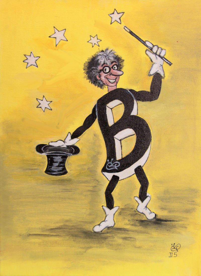 Aufschwung an den Arbeitsmärkten einfach herbeigezaubert. (Bild: Acryl auf Leinwand, Zauberer Bekowerdo, von Dagmar Schnecke-Bend)