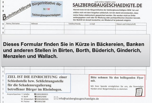 Mitgliedsanträge liegen ab heute in Bäckereien, Banken und anderen Stellen in Birten, Borth, Büderich, Ginderich, Menzelen und Wallach aus