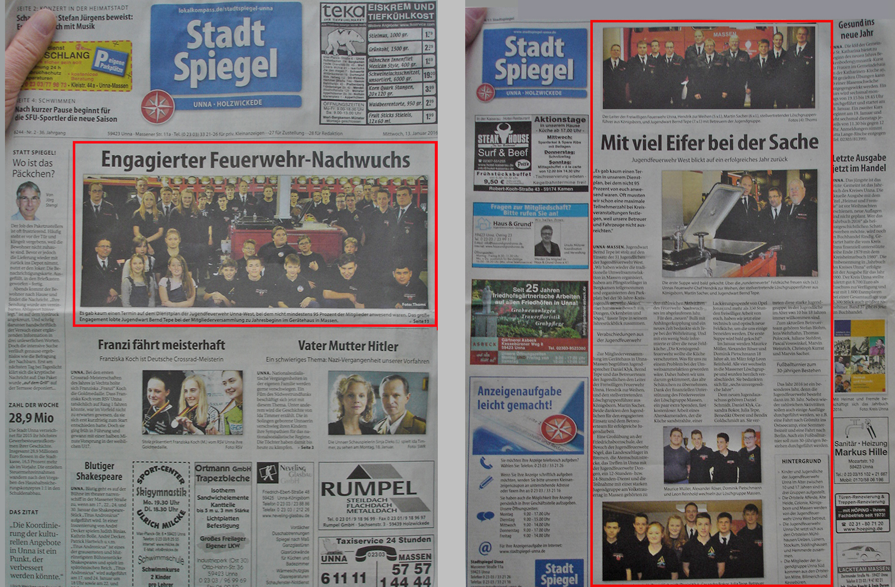 Titelseite und Seite 11 der Ausgabe vom 13. Januar 2016