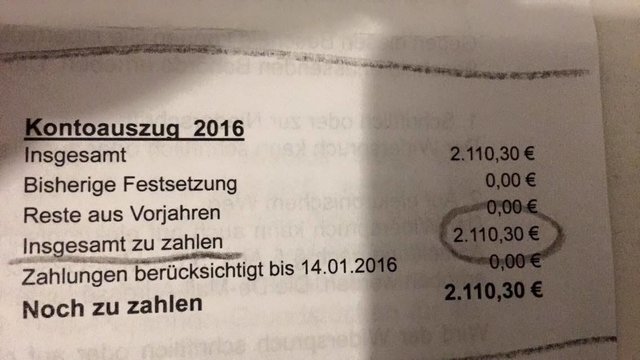 Abgaben 2016 ( im Vergleich zu 2015 um 600 Euro gestiegen)