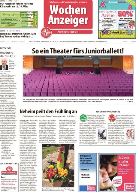 Wochen-Anzeiger, Samstag, 27. Februar, der Letzte - am Samstag! Leider!!!