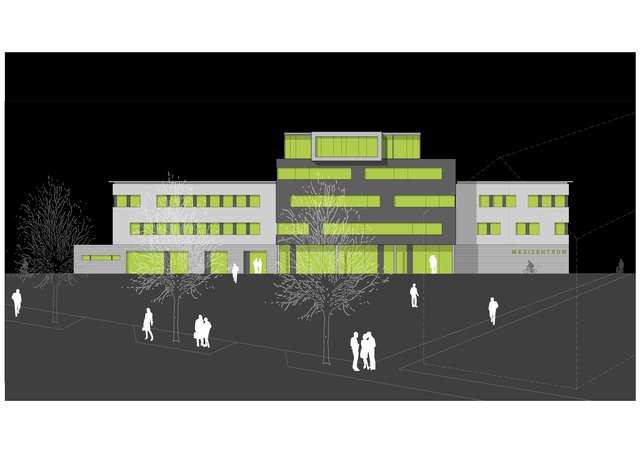 Grafik: Architekturbüro A+B Hattingen - So wird nach den Plänen der Architekten das Medizin-Zentrum an der Augustastraße nach seiner Fertigstellung einmal aussehen