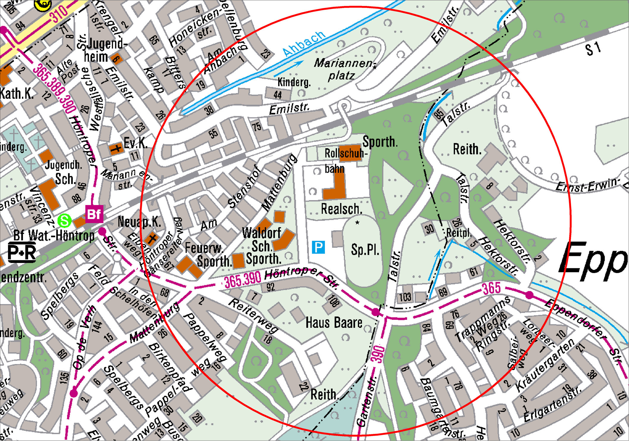 In diesem Radius wurden die Höntroper evakuliert. Grafik: Feuerwehr Bochum