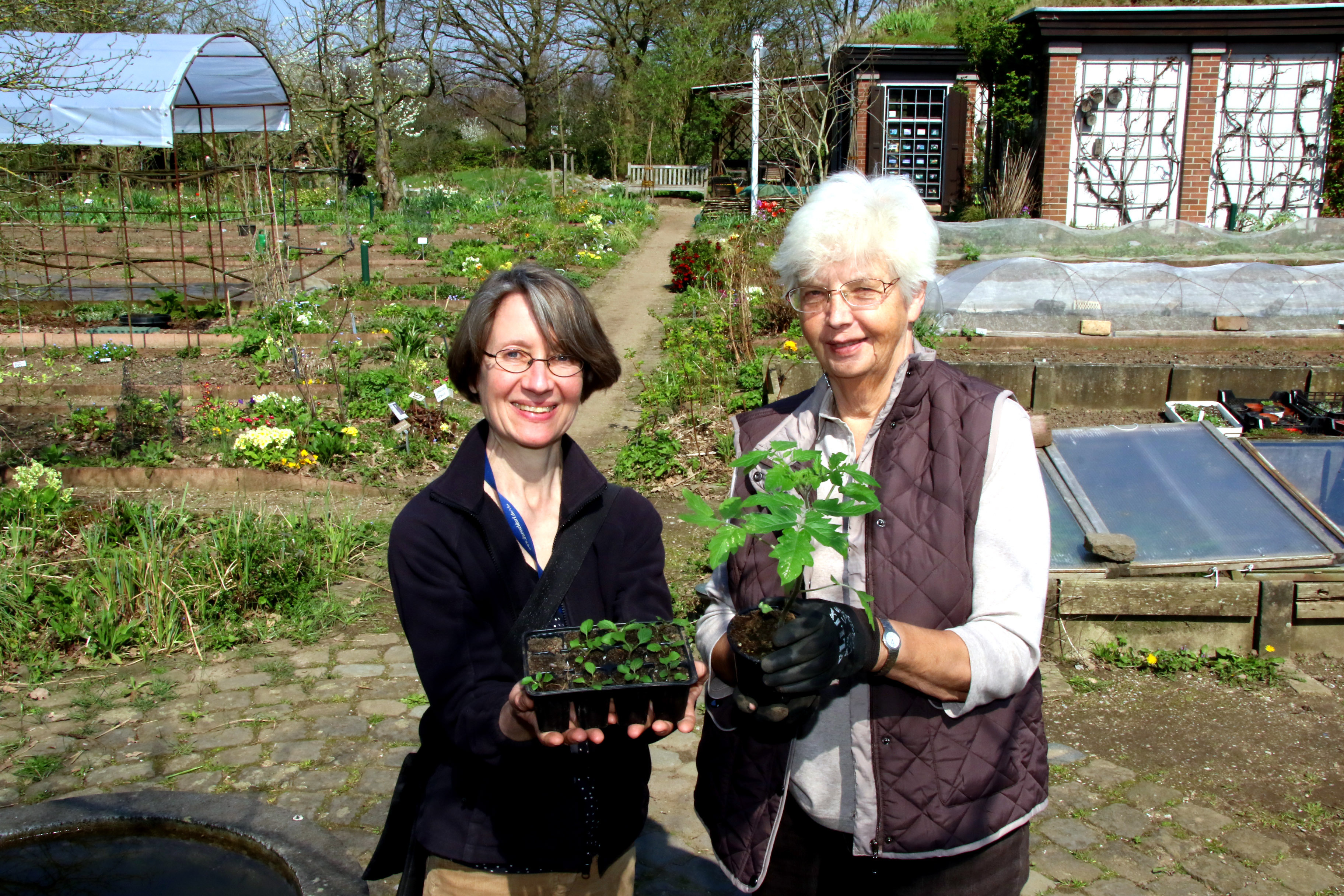 Gärtnert seit der ersten Stunde im VHS Biogarten: Gisela Redemann (rechts) hier mit Arbeitskreis-Kollegin Maria Exner